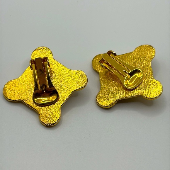 Vintage 90’s Florentine Gold & Purple Ornate Earrings Gripoix Clipons - Picture 4 of 6